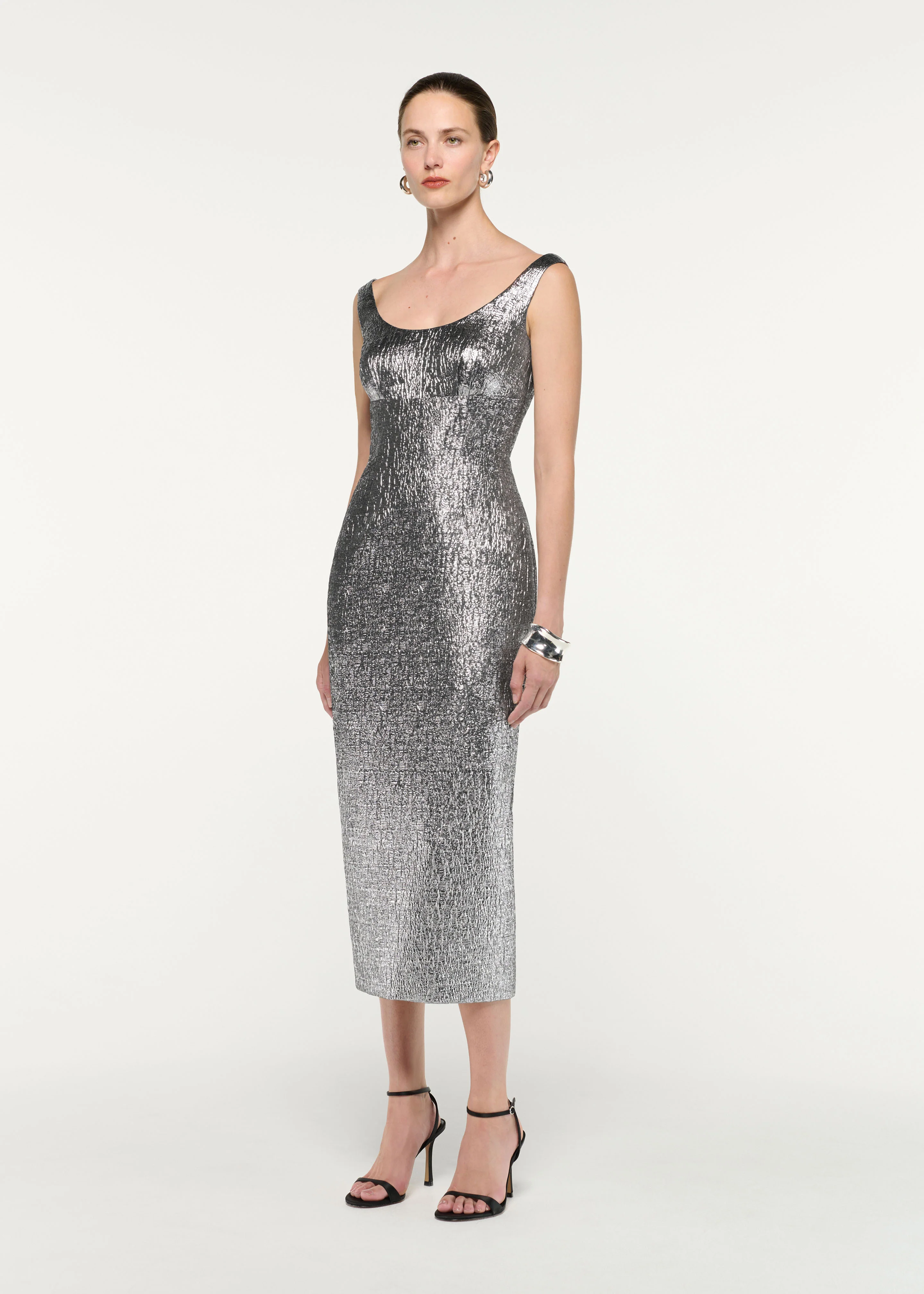Metallic Jaquard Column Midi Dress - Image 2