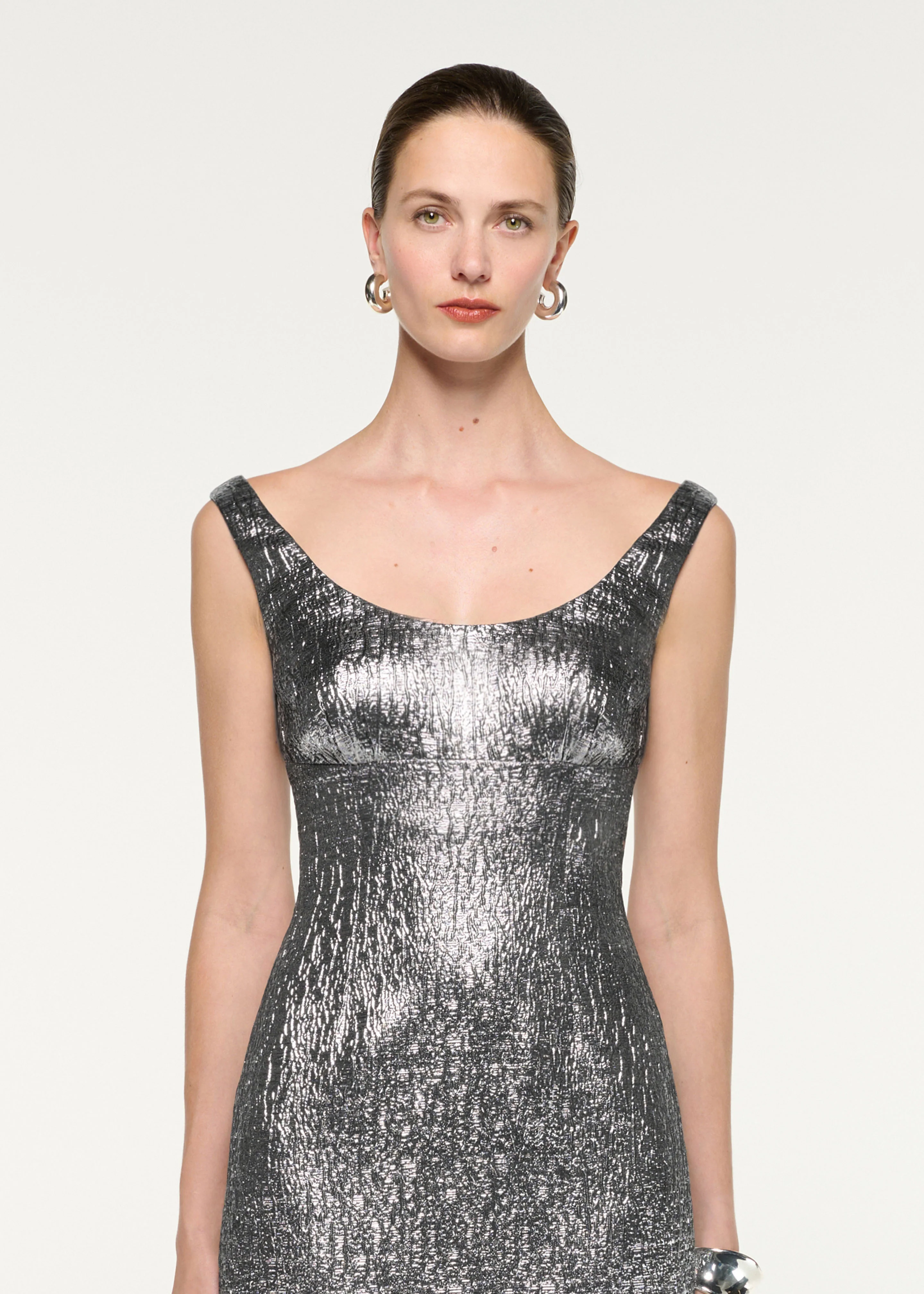Metallic Jaquard Column Midi Dress - Image 4