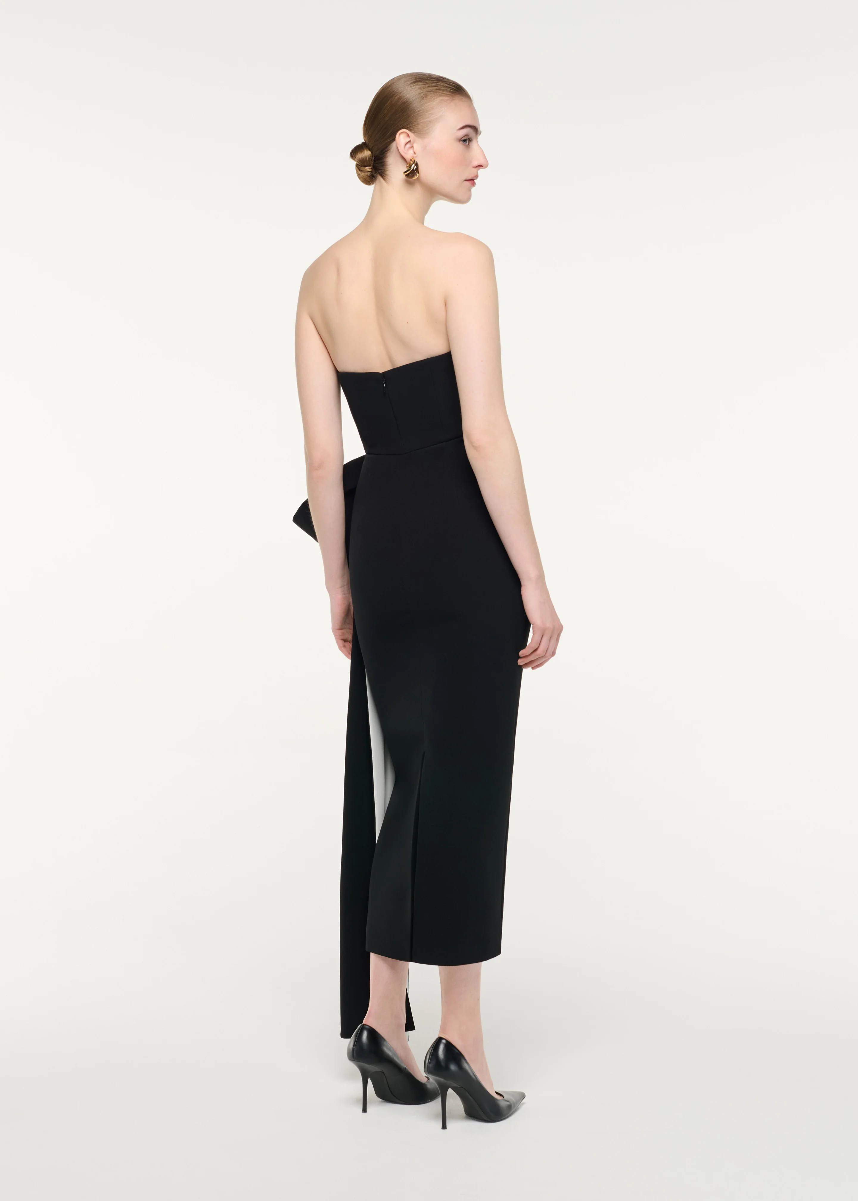 Monochrome Draped Midi Dress - Image 3