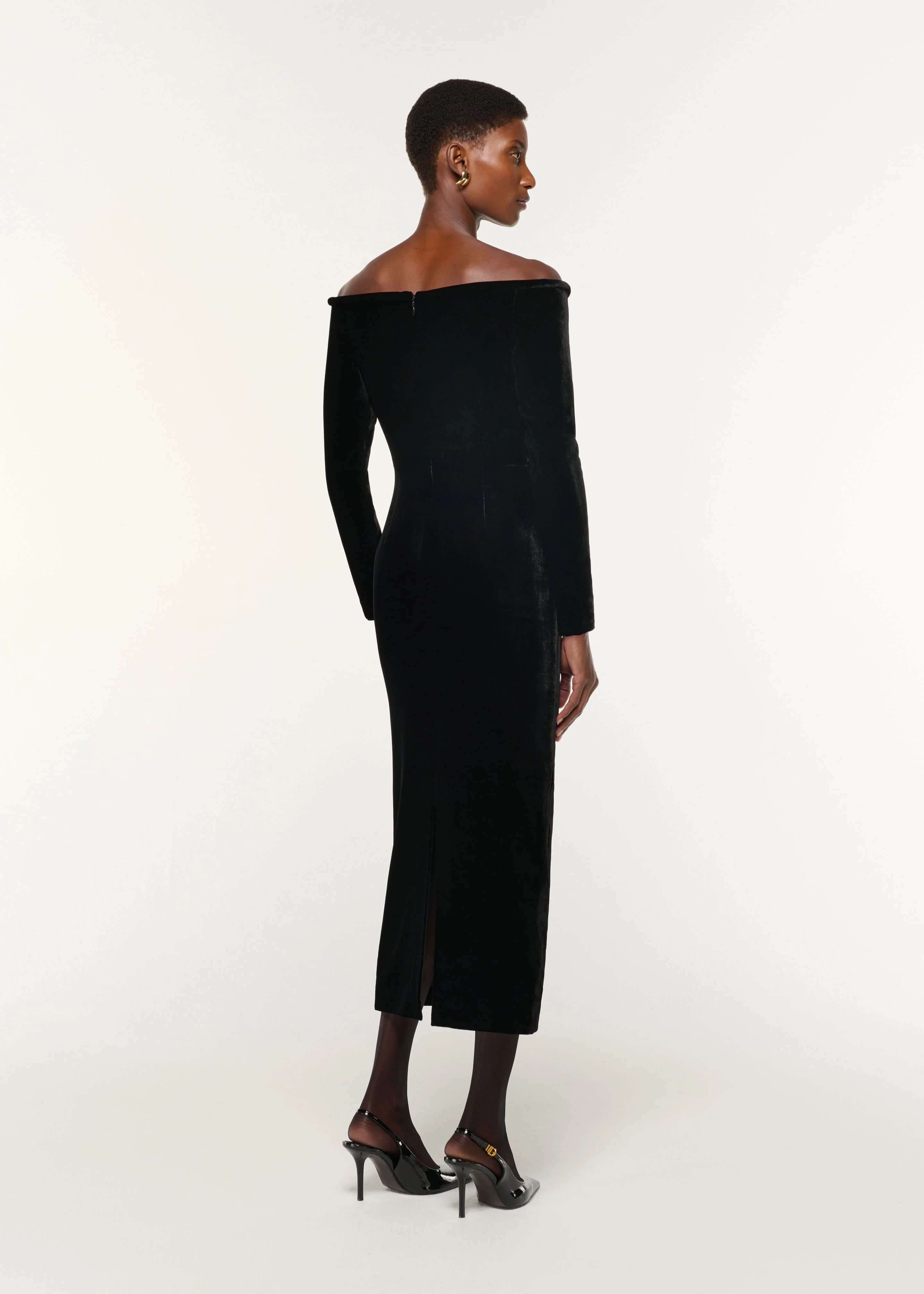Plunge Neck Velvet Midi Dress - Image 3