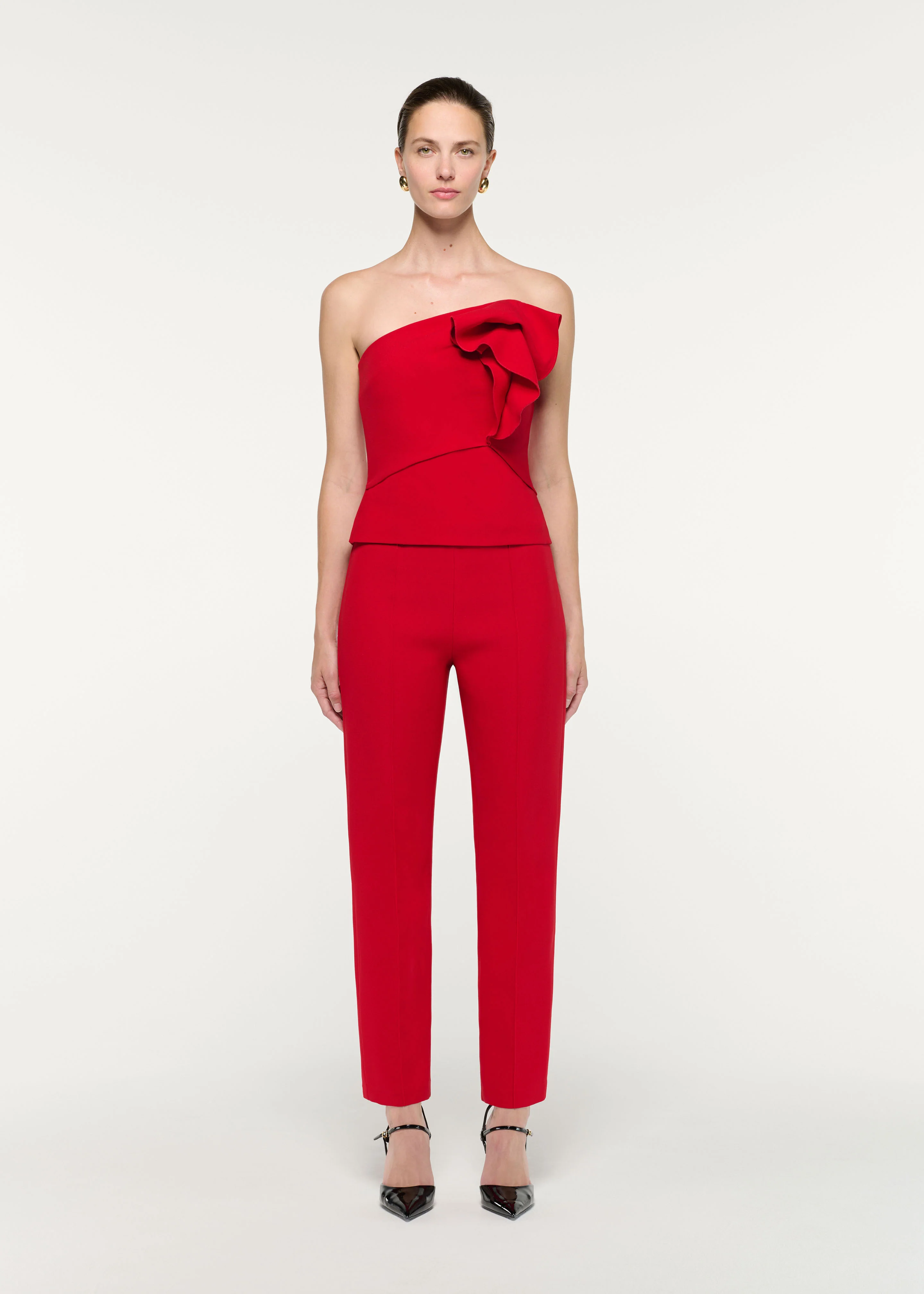 Red Wool Silk Cropped Trouser