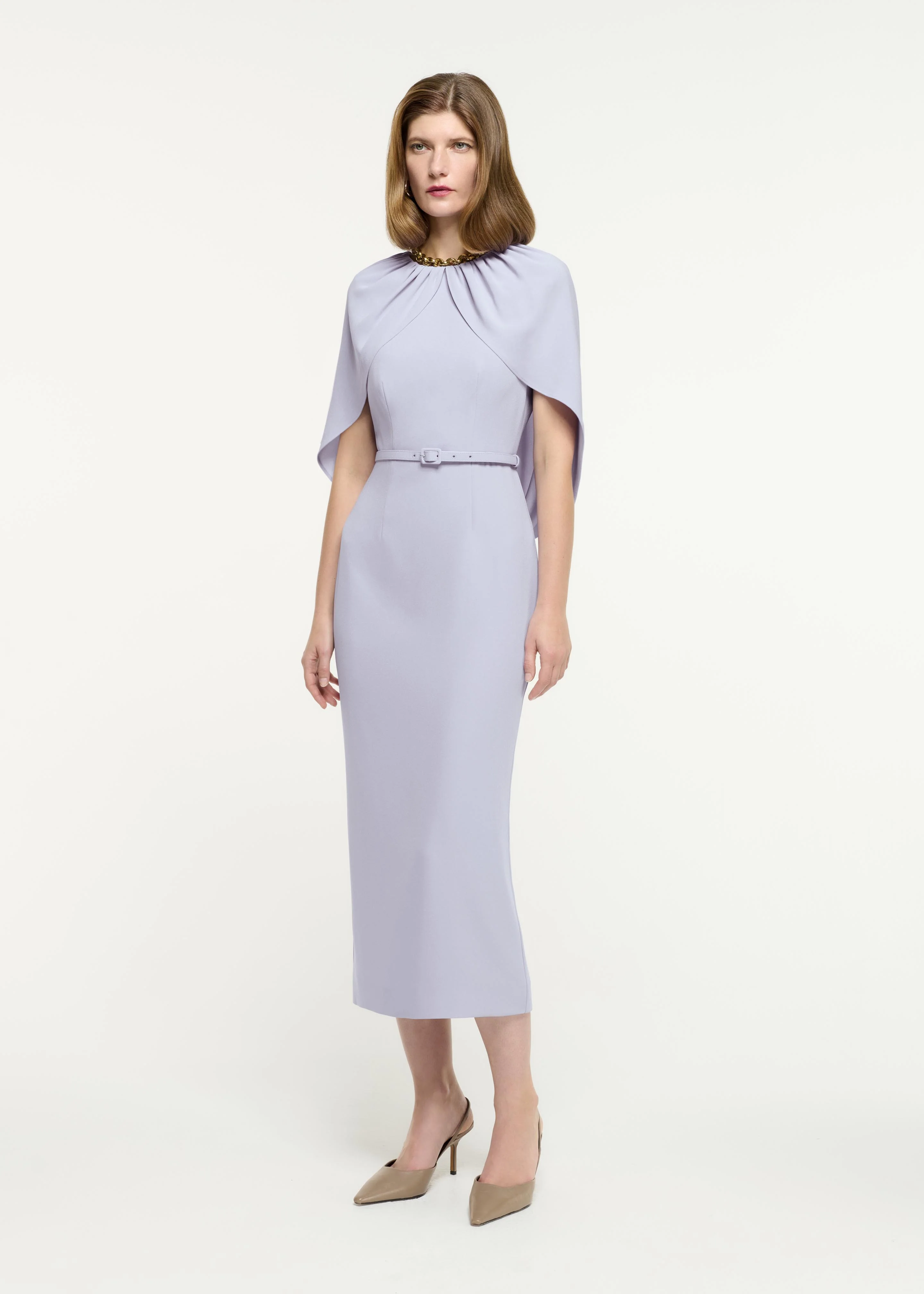 Satin Crepe Cape Midi Dress - Image 2