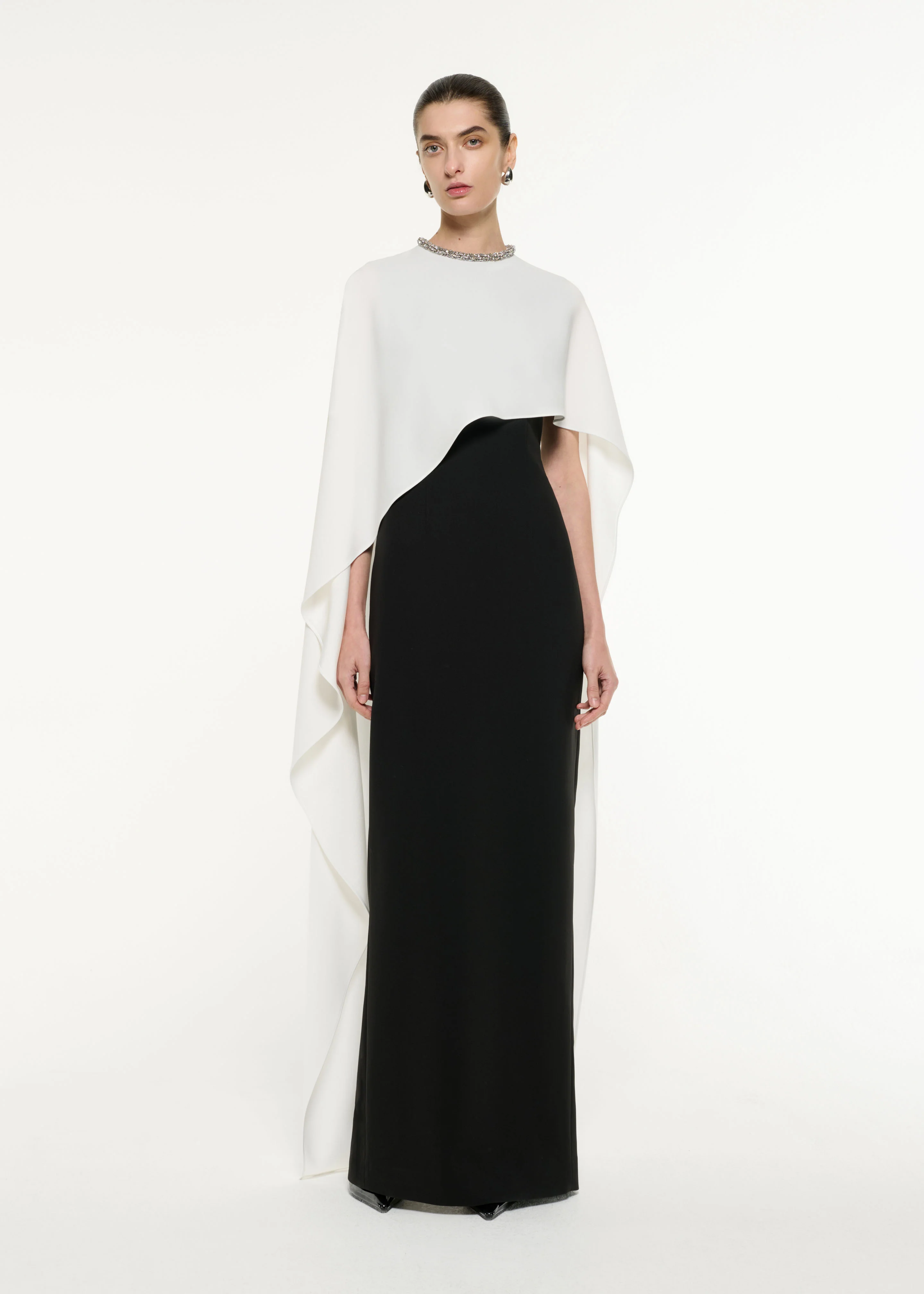 Satin Crepe Cape Gown