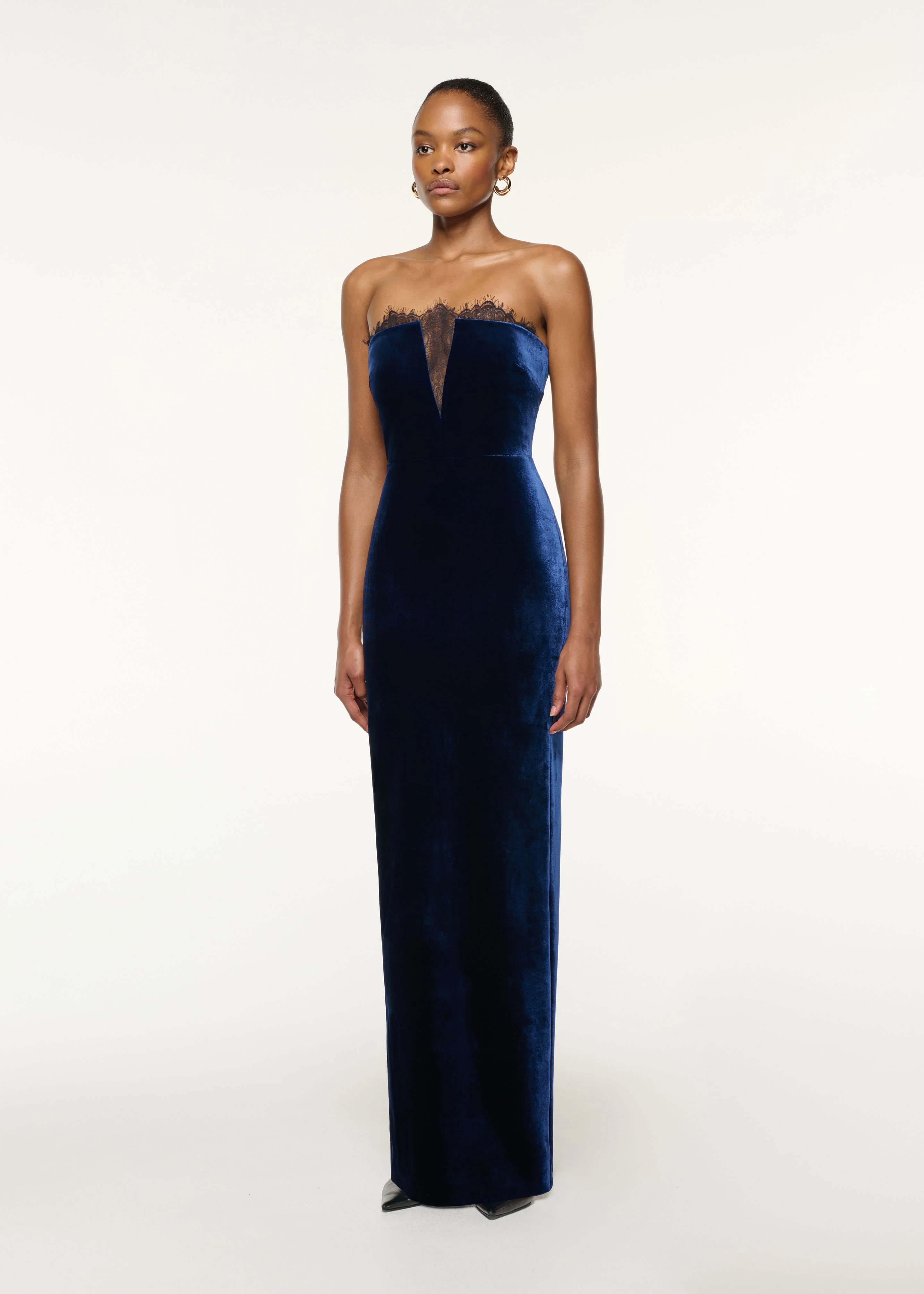 Scallop Lace Insert Velvet Column Gown - Image 2