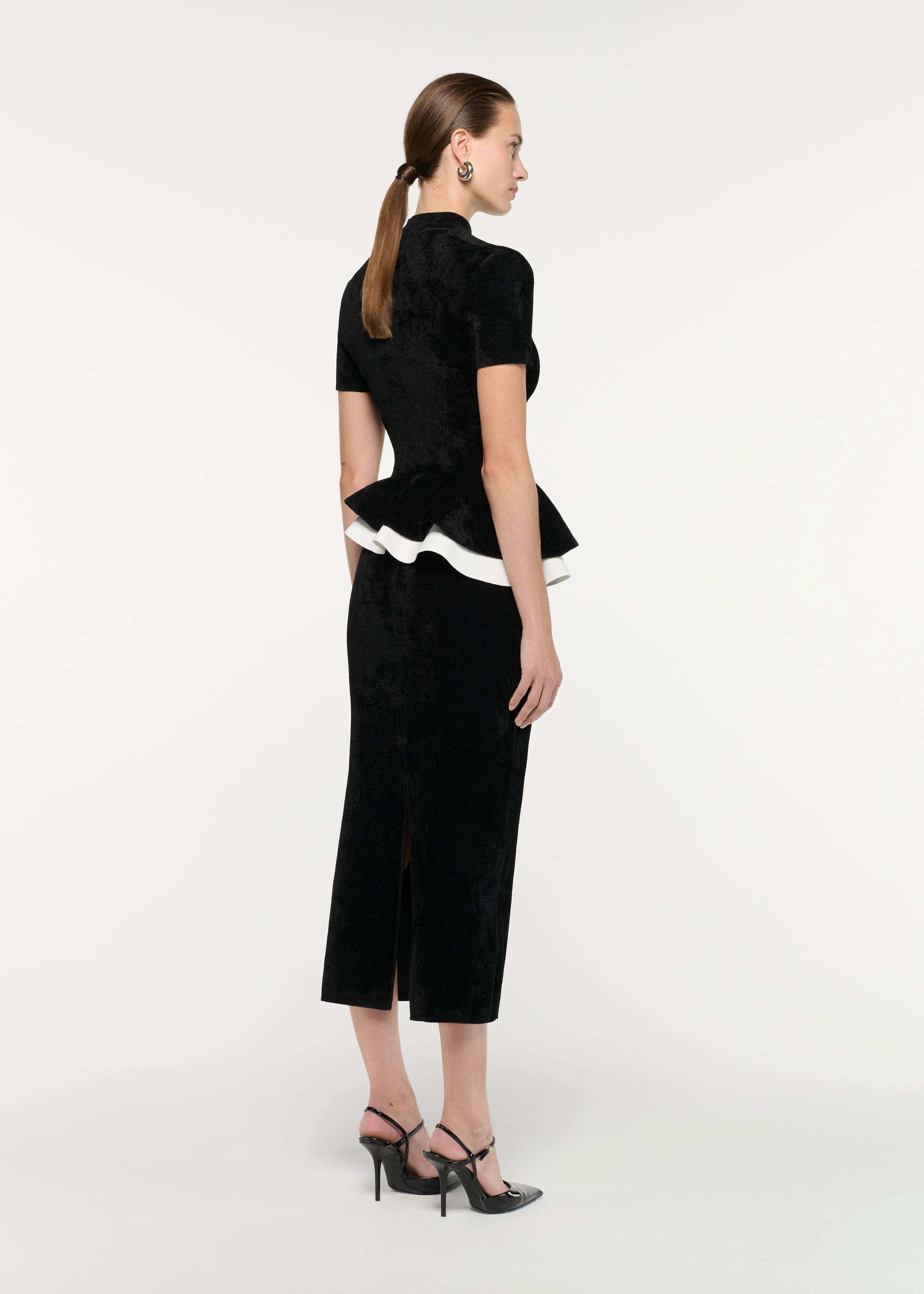 Short Sleeve Chenille Peplum Midi Dress - Image 3