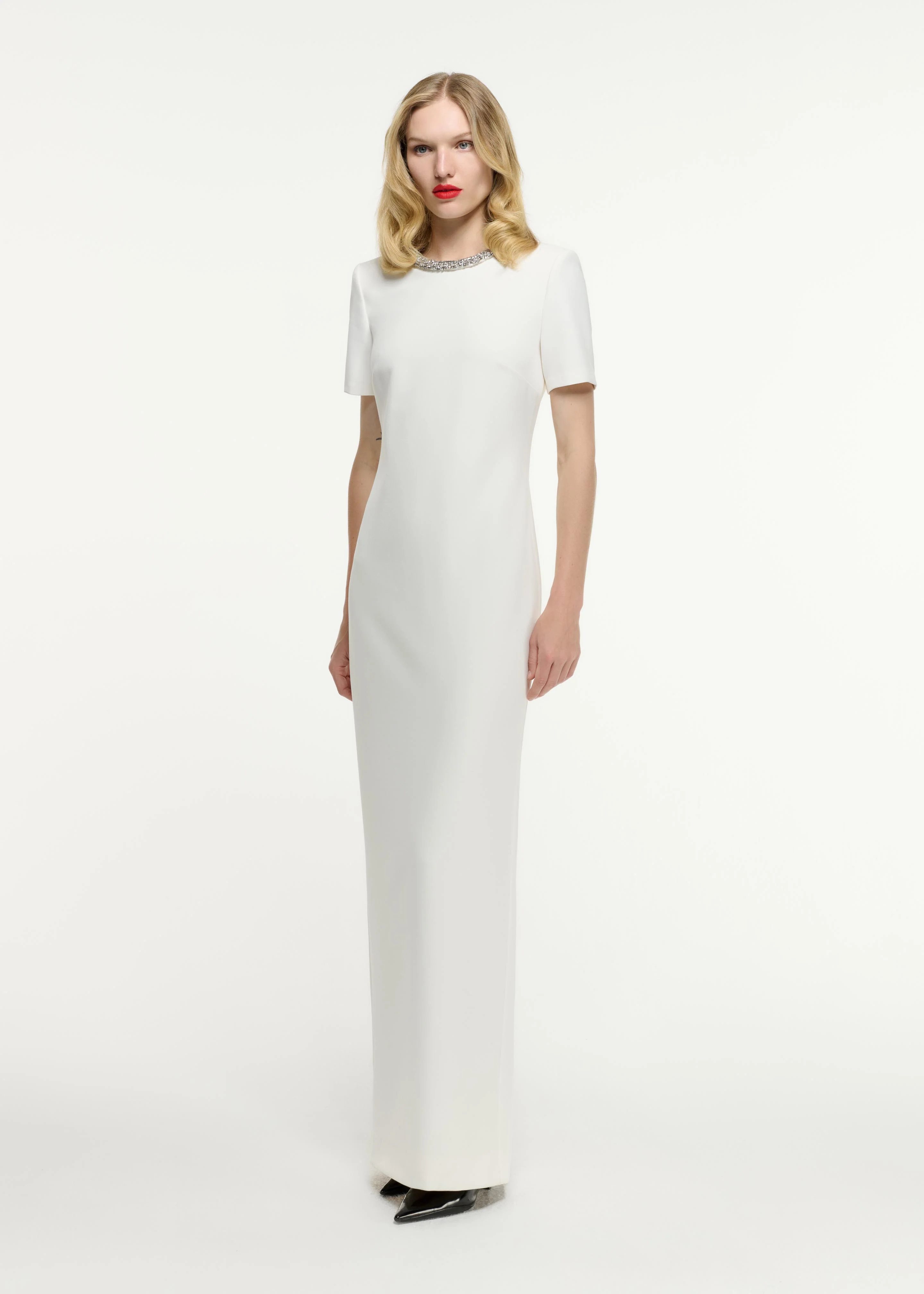 Short Sleeve Embellished Crepe Maxi Dress - Image 2