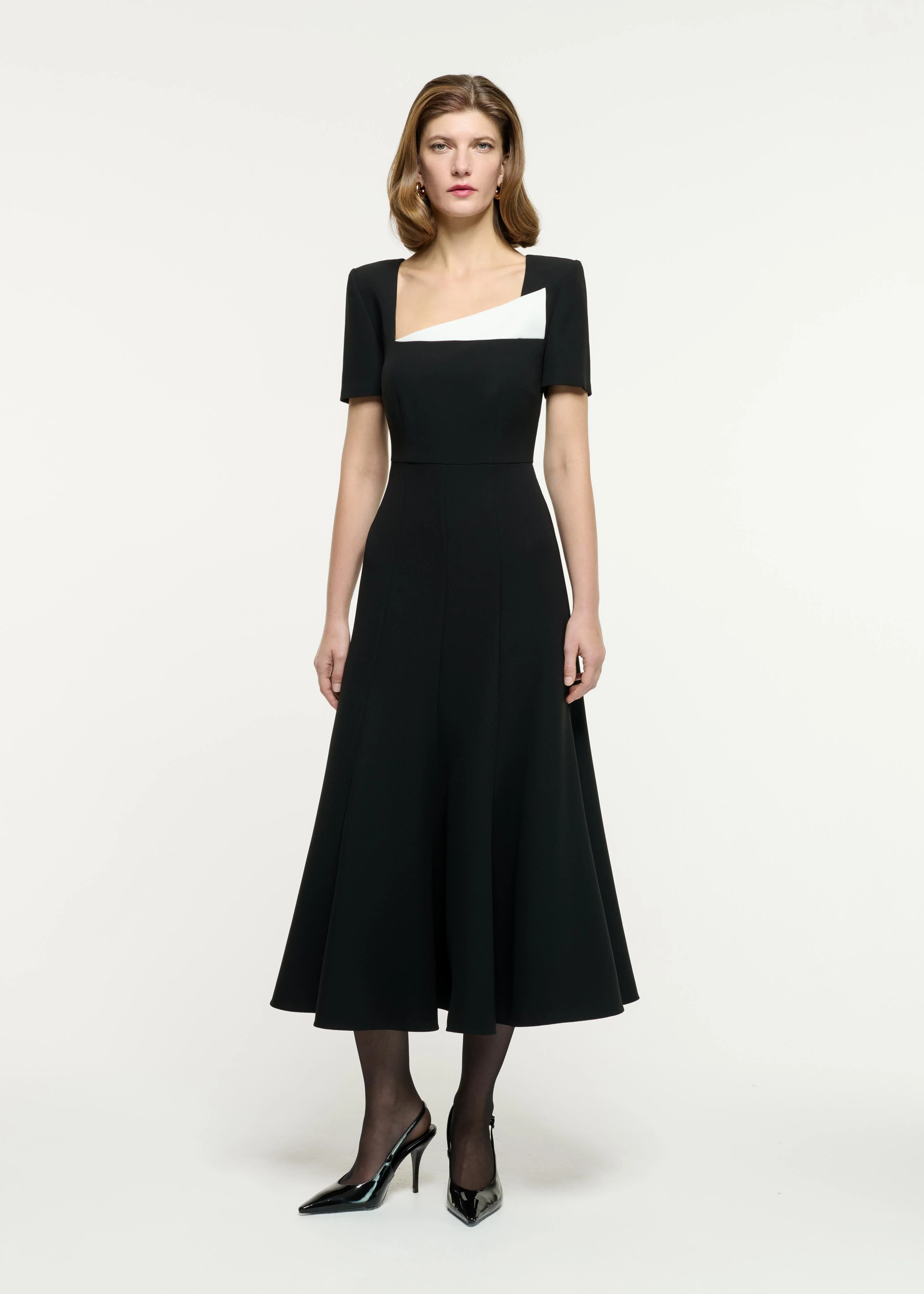 Contrast Fluted Midi Dress