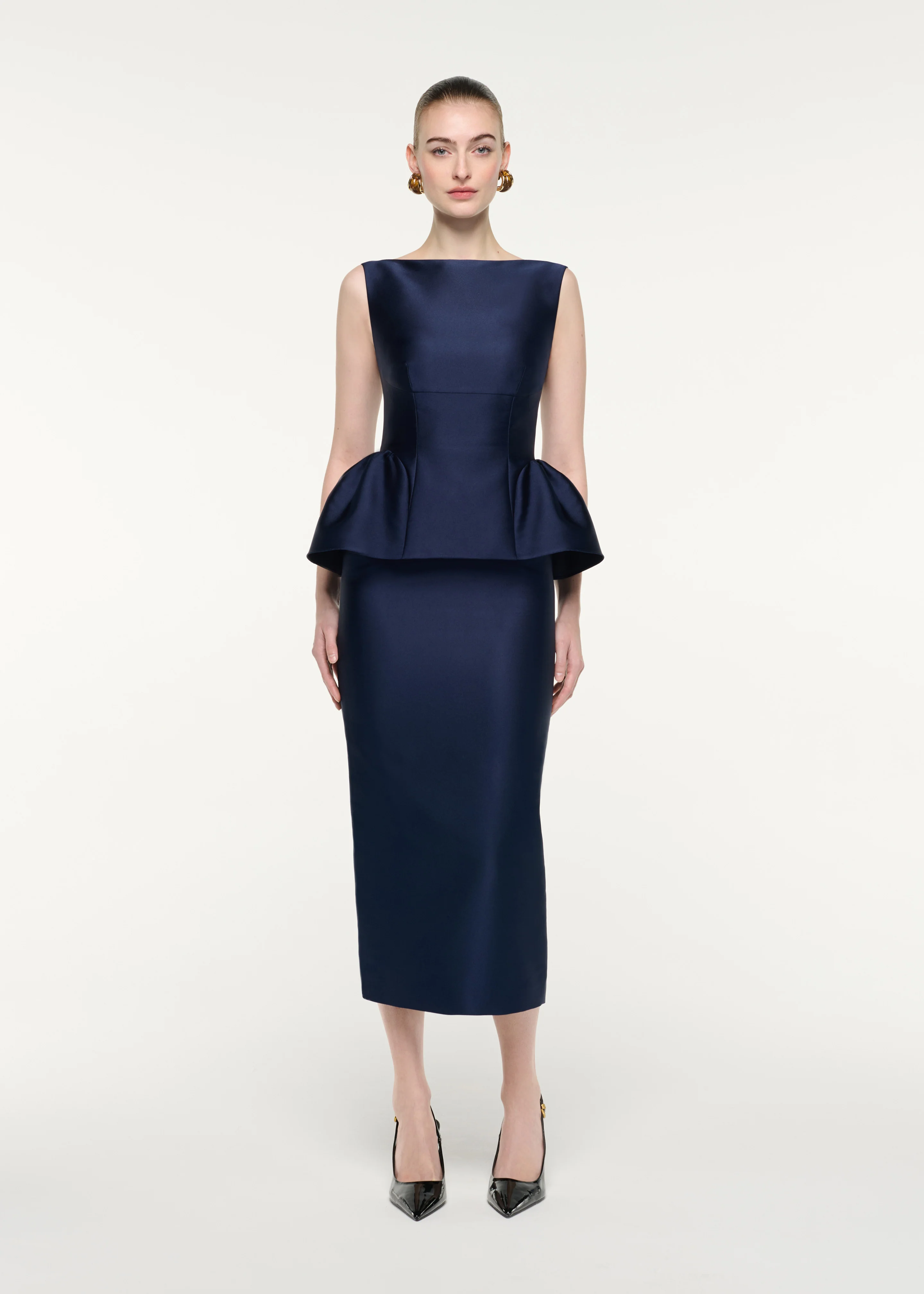 Sleeveless Peplum Column Midi Dress