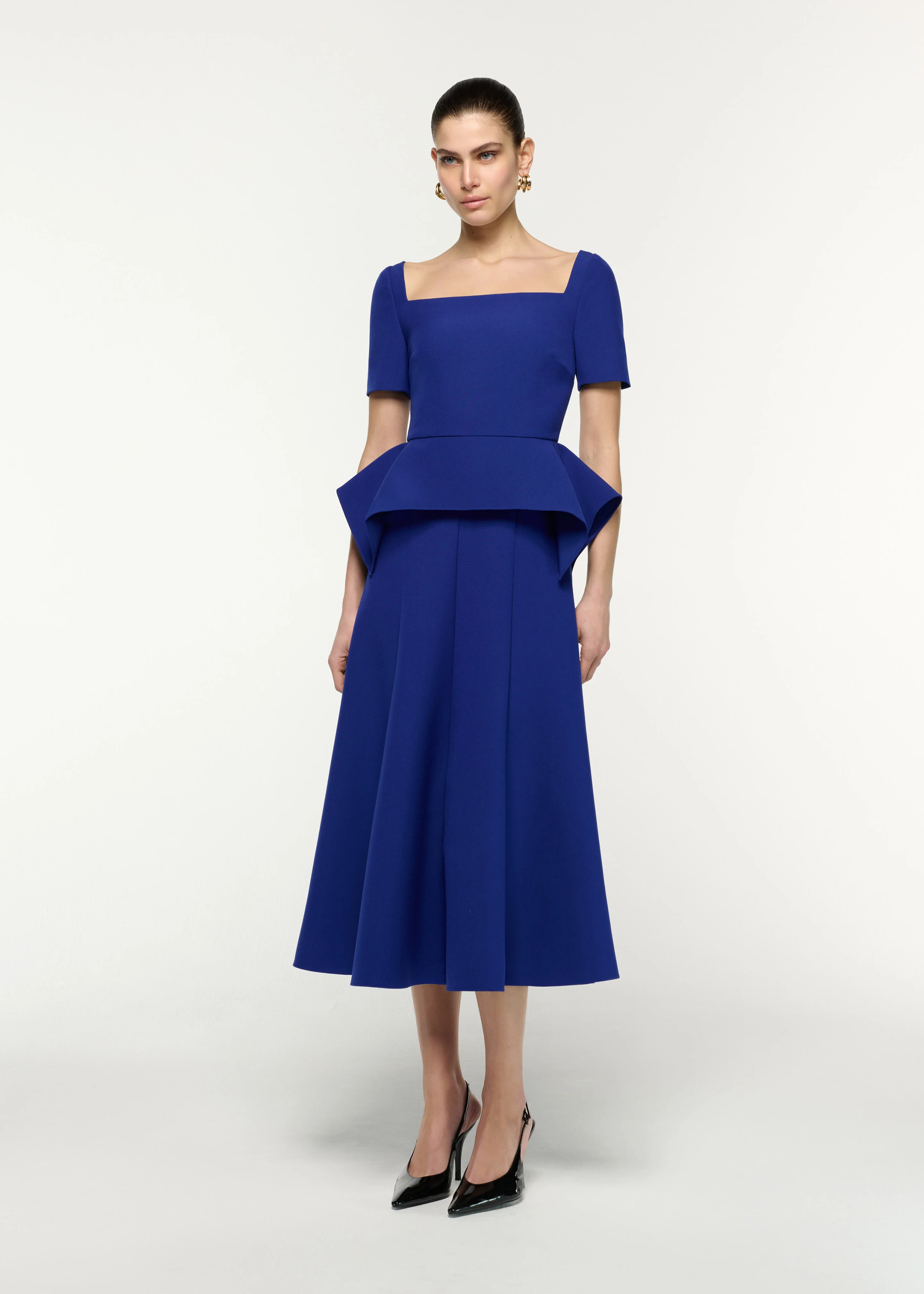 Square Neck Drape Peplum Midi Dress - Image 2