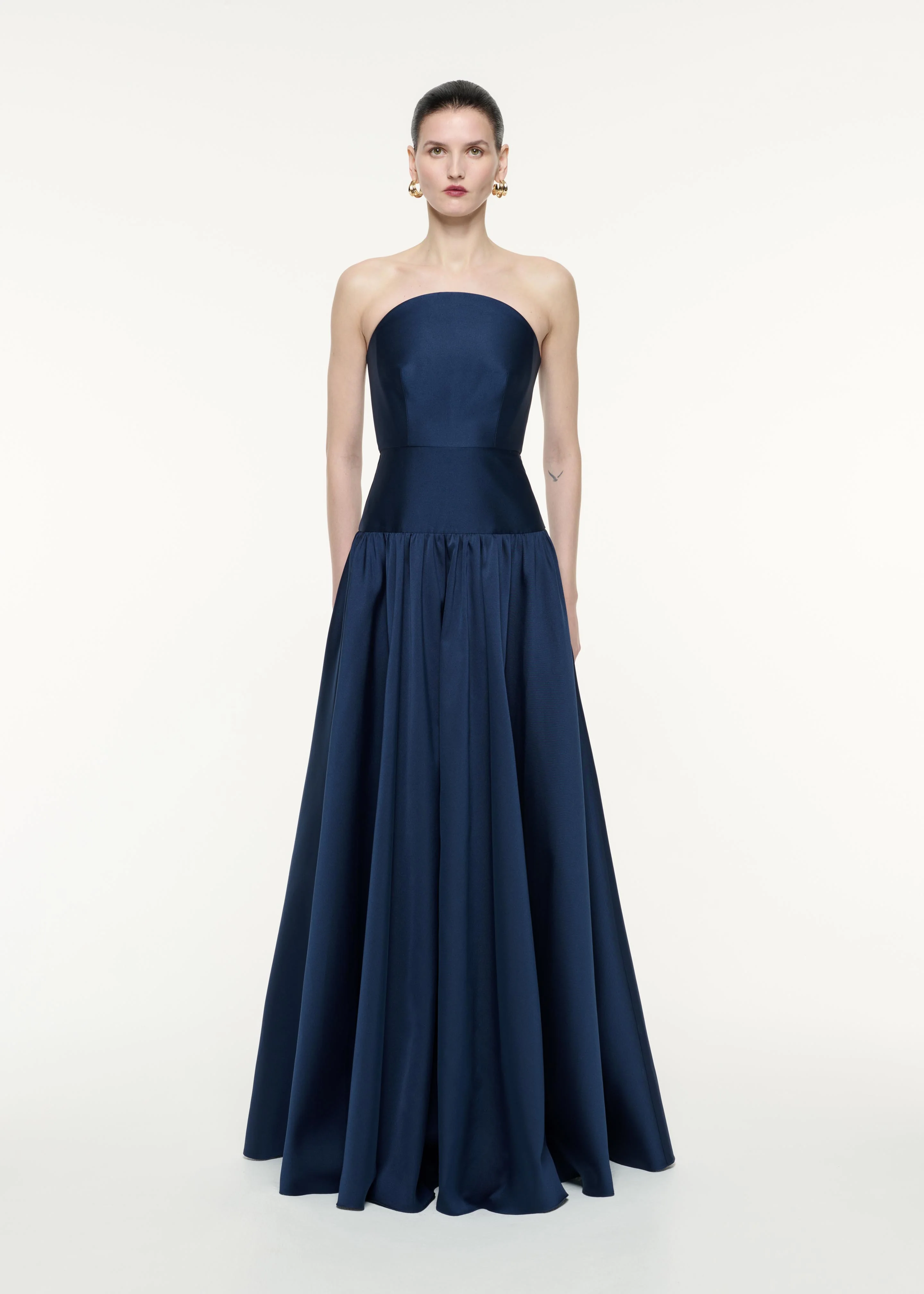 Strapless Curved Detail Taffeta Gown