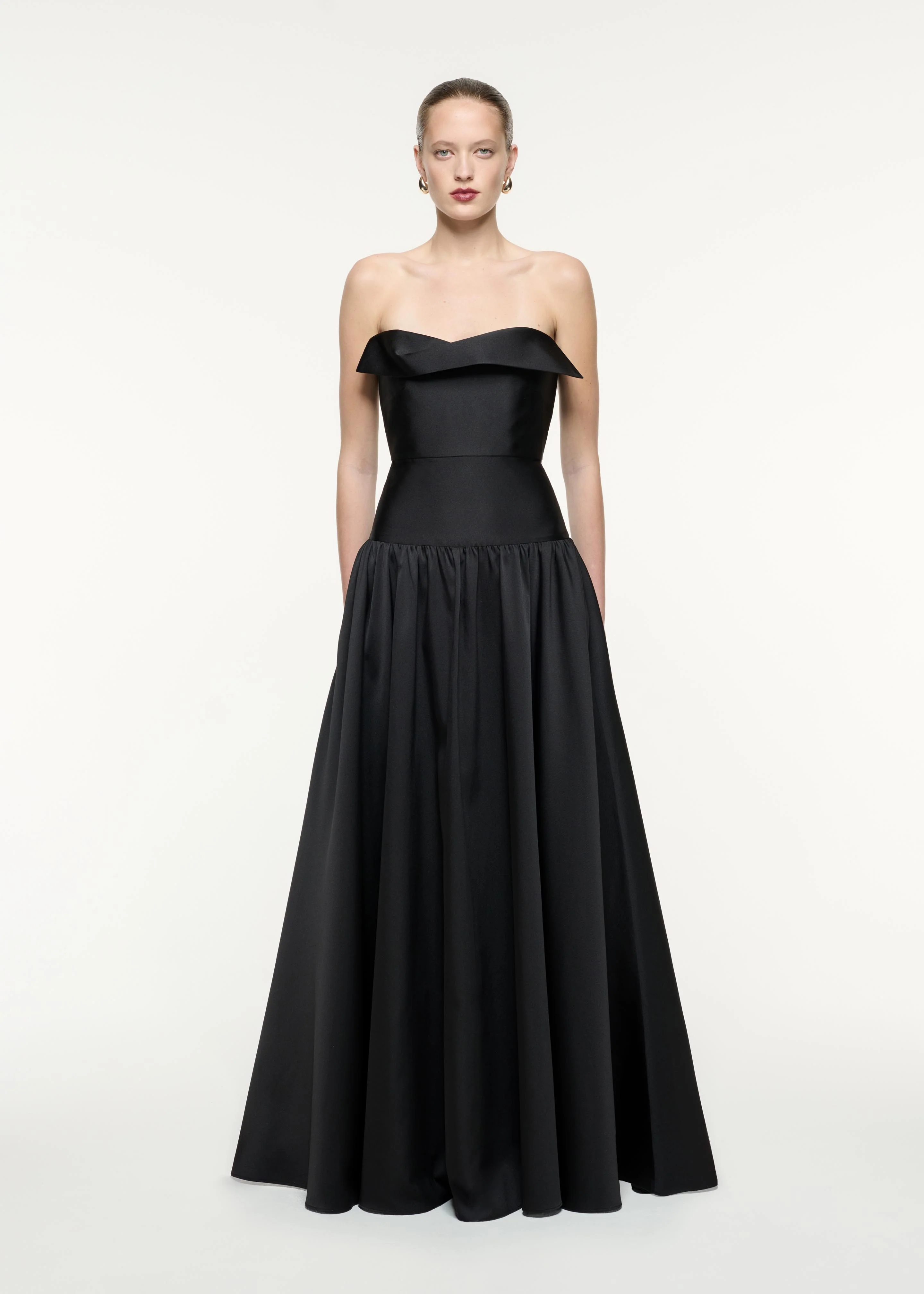 Strapless Drape Detail Taffeta Gown