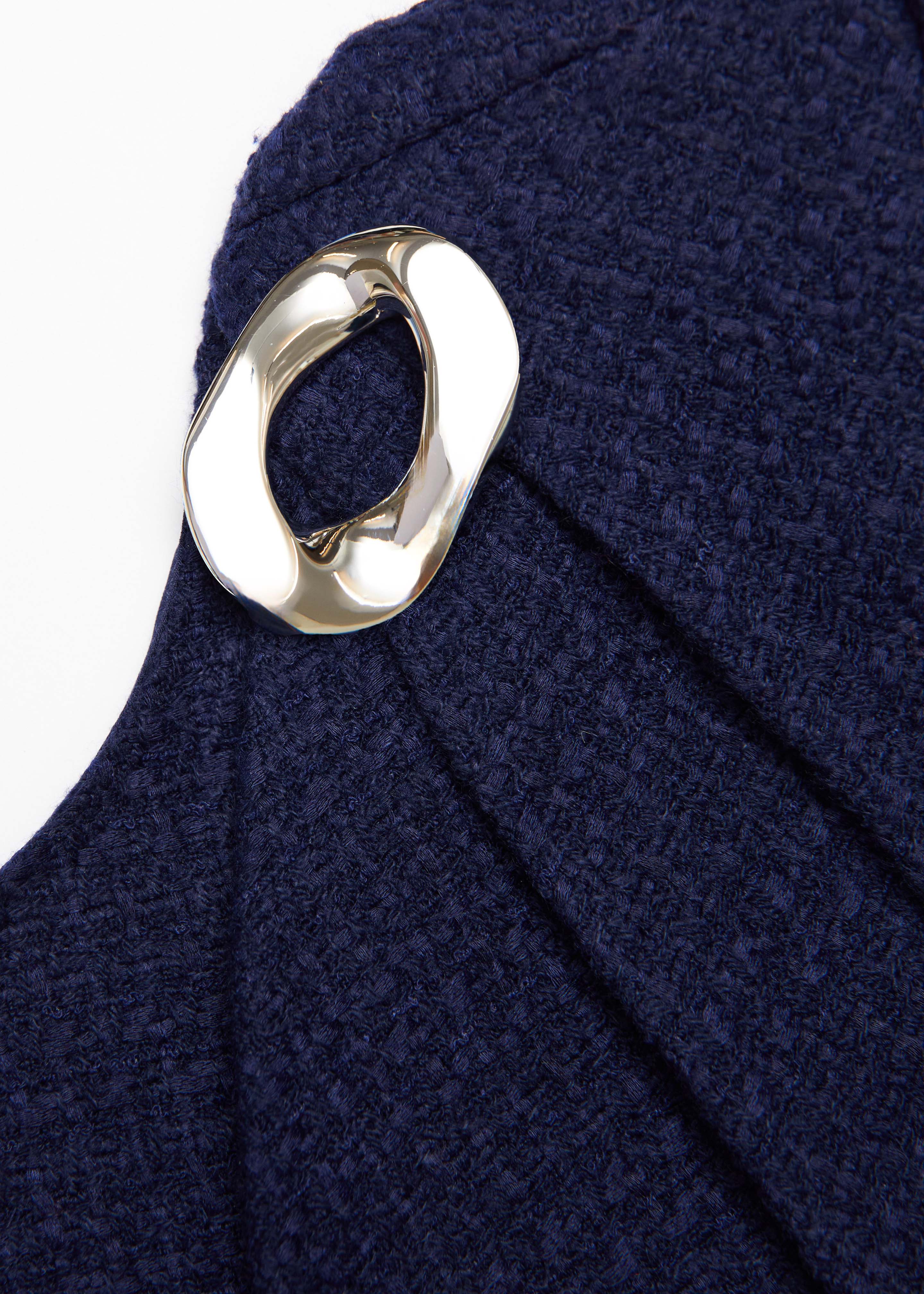 Twisted Silver Brooch Belted Boucle Dress - Image 5