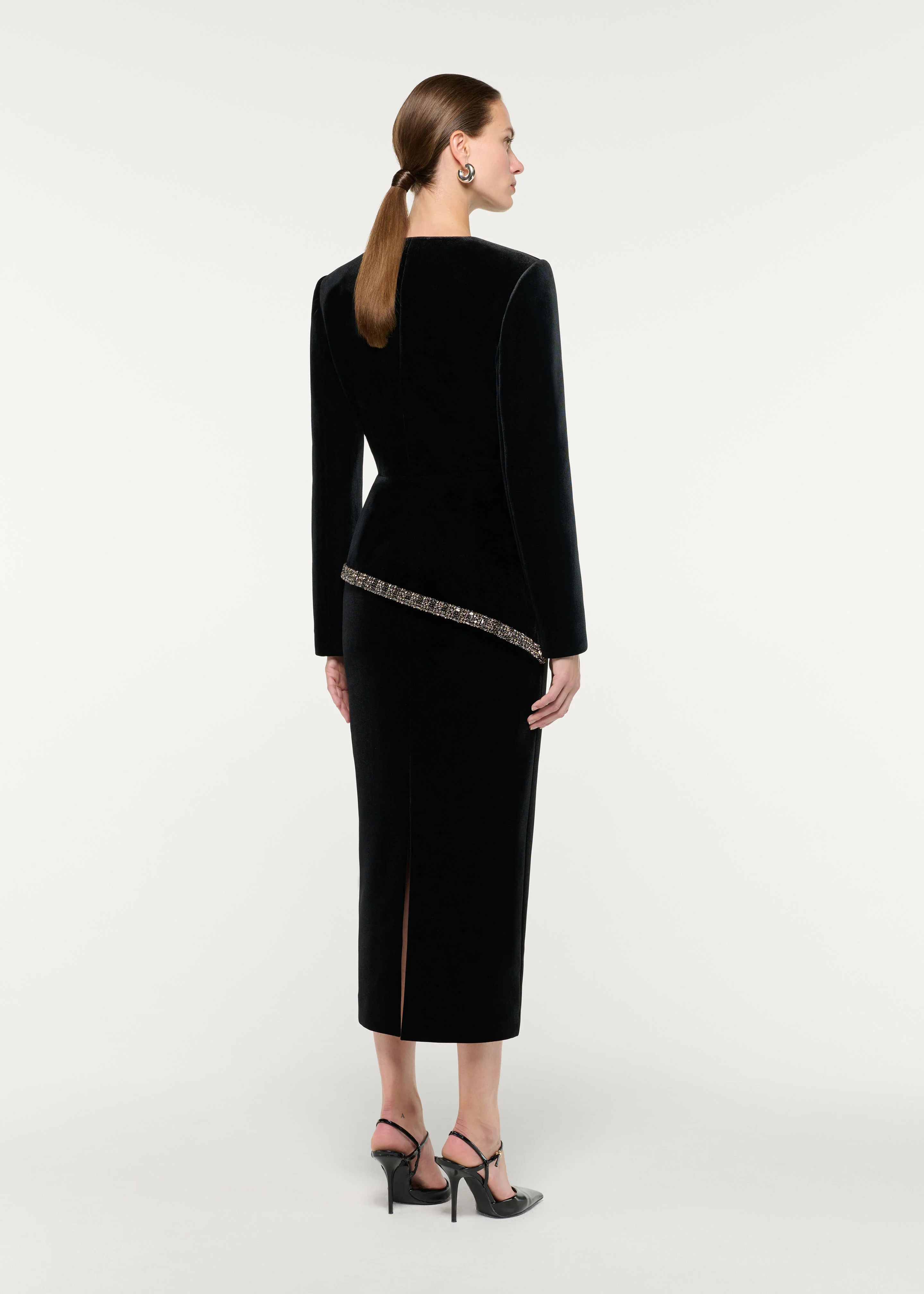 Velvet Embellished Trim Peplum Jacket - Image 3